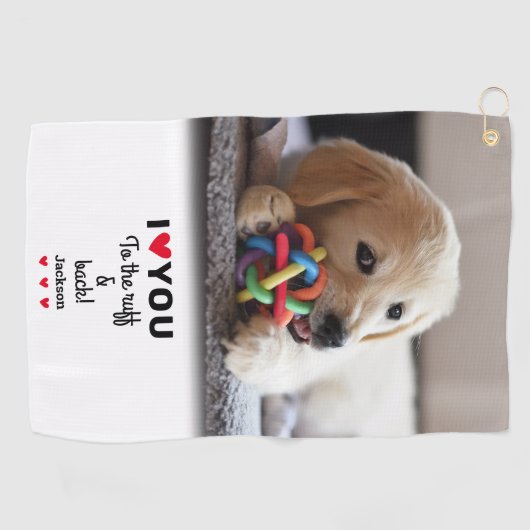 おもしろい犬の写真ラフ&バック名にあなたを愛する ゴルフタオル (横)