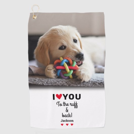 おもしろい犬の写真ラフ&バック名にあなたを愛する ゴルフタオル (正面)