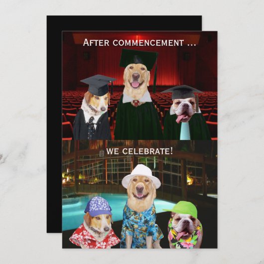 おもしろい犬の卒業のパーティの招待状 招待状 (正面/裏面)