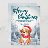 おもしろい犬の子犬メリークリスマスツリー雪ホリデーパーティー シーズンカード (正面/裏面)