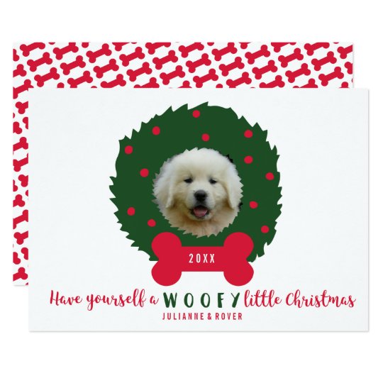 おもしろい犬の恋人のクリスマスのリースあなたの犬の写真 カード