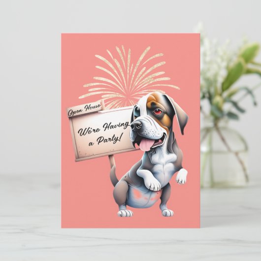 おもしろい犬の新年オープンハウスパーティーへの招待 招待状 (スタンド正面)