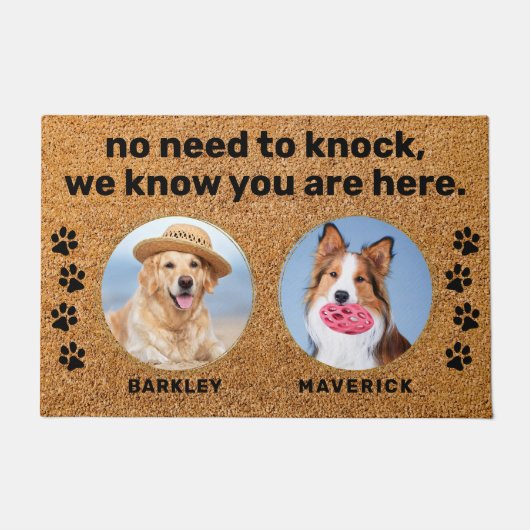 おもしろい犬はノックするカスタム必要がない2ペット犬の写真 ドアマット (正面)