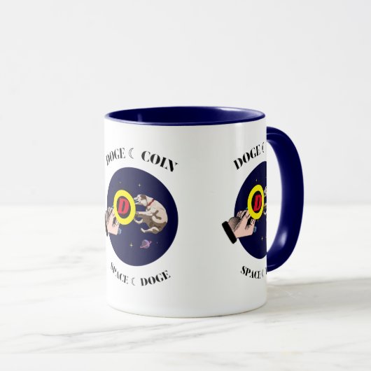 おもしろい犬は宇宙でドギーコーインを捕獲する マグカップ (正面右)