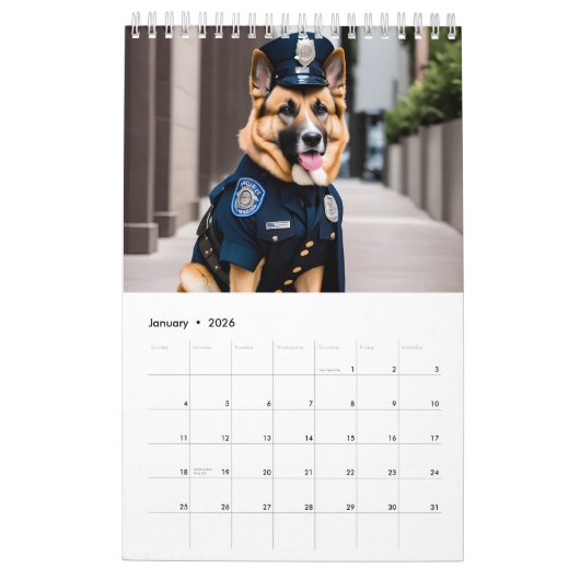 おもしろい犬は警察の格好で カレンダー (1月 2026)