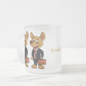 おもしろい犬を着たビジネススーツ漫画 フロストグラスマグカップ (正面左)