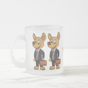 おもしろい犬を着たビジネススーツ漫画 フロストグラスマグカップ