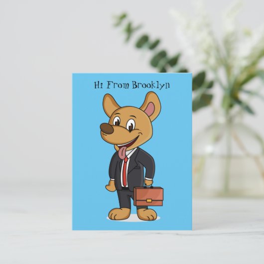 おもしろい犬を着たビジネススーツ漫画 ポストカード (スタンド正面)