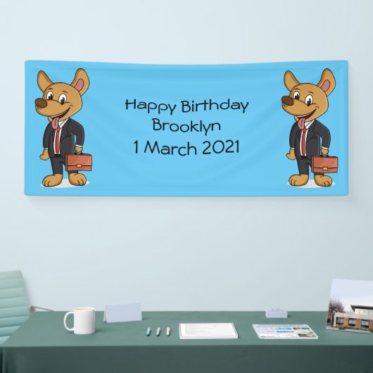 おもしろい犬を着たビジネススーツ漫画 横断幕 (トレードショー)