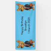 おもしろい犬を着たビジネススーツ漫画 横断幕 (縦)