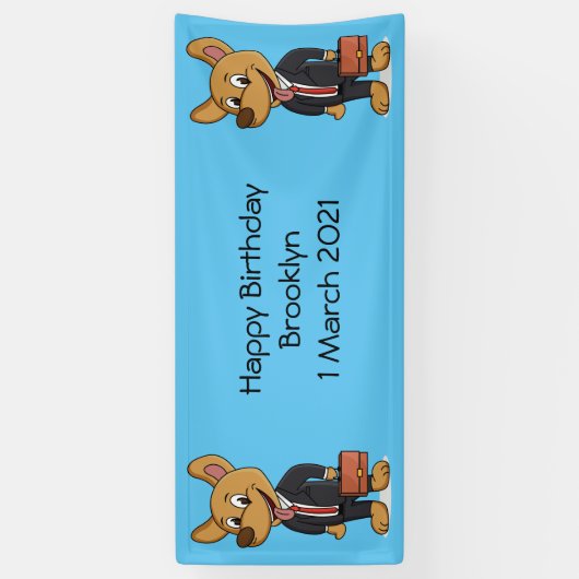 おもしろい犬を着たビジネススーツ漫画 横断幕 (縦)