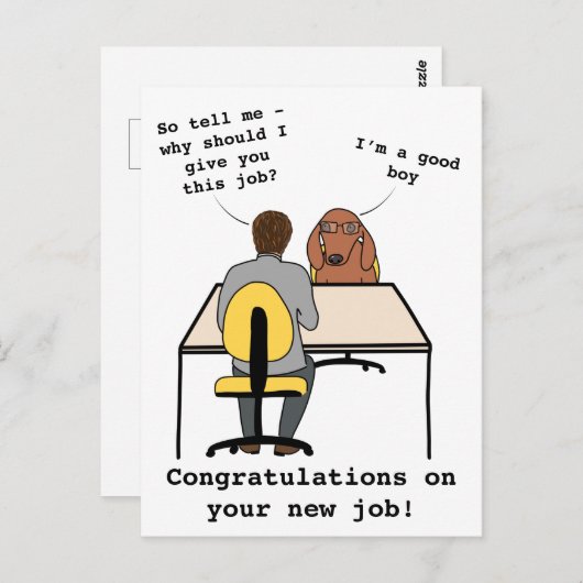 おもしろい犬イラストレーションおめでとう新しいジョブpos ポストカード (正面/裏面)