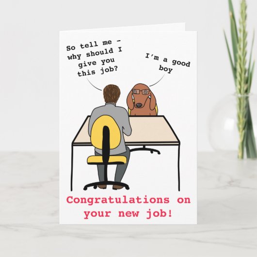 おもしろい犬イラストレーションおめでとう新しい仕事 カード (正面)
