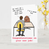 おもしろい犬イラストレーションおめでとう新しい仕事 カード (黄色い花)