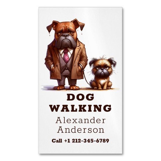 おもしろい犬ウォーカー歩くペット座 マグネット名刺 (正面縦)
