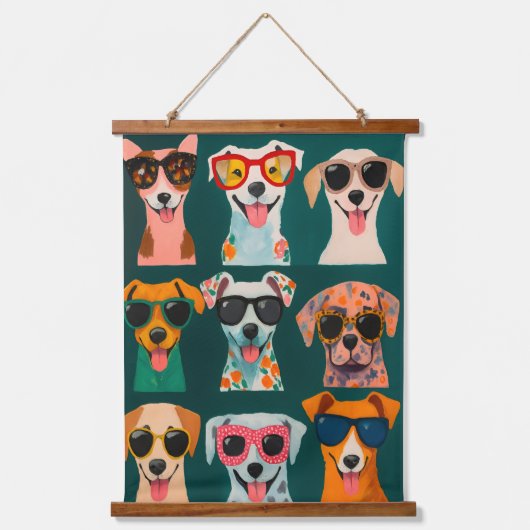 おもしろい犬ウォールアートプリントドッグカラフルズ 吊り下げ型タペストリー (正面)