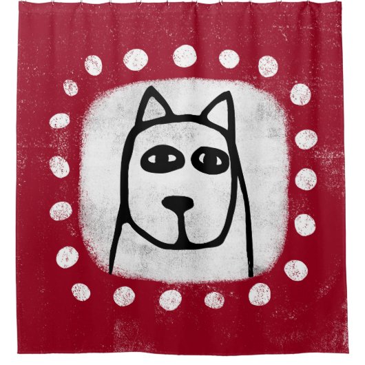 おもしろい犬オンレッドシャワーカーテン シャワーカーテン (正面)