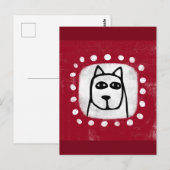 おもしろい犬オン赤はがき ポストカード (正面/裏面)