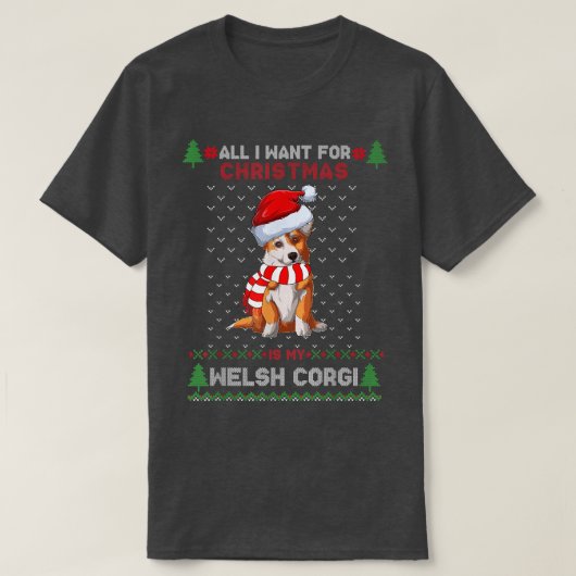 おもしろい犬カワイイウェルシュコーギーサンタハット醜いクリスマ Tシャツ (デザイン正面)
