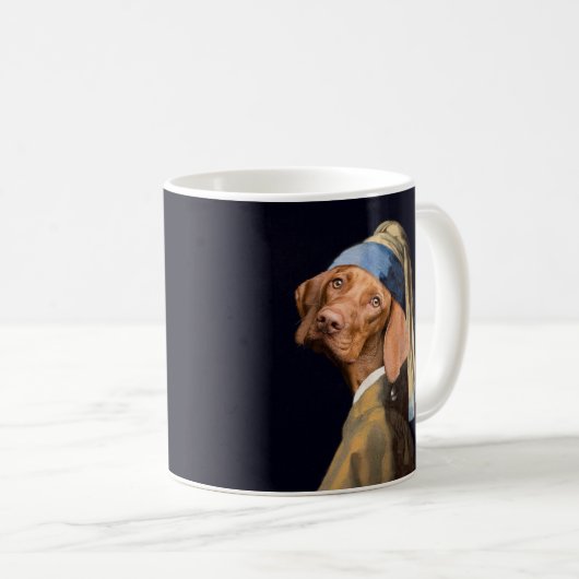 おもしろい犬ガールと真珠のイヤリングベルメア·パロディ コーヒーマグカップ (正面右)