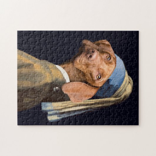 おもしろい犬ガールと真珠のイヤリングベルメア·パロディ ジグソーパズル (横)