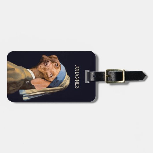 おもしろい犬ガールと真珠のイヤリングベルメア·パロディ ラゲッジタグ (正面横)