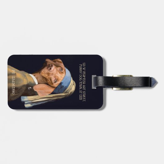 おもしろい犬ガールと真珠のイヤリングベルメア·パロディ ラゲッジタグ (裏面横)