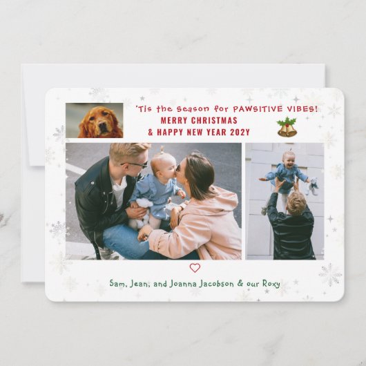 おもしろい犬キャットパウィスティック3枚ミニマルモダンリスト シーズンカード (正面)