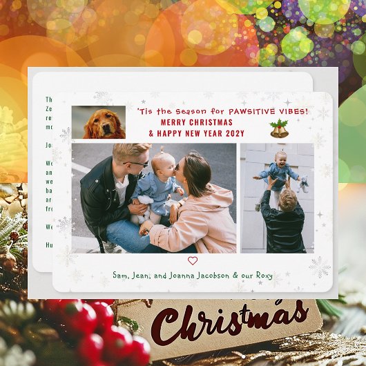 おもしろい犬キャットパウィスティック3枚ミニマルモダンリスト シーズンカード