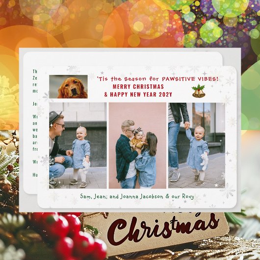 おもしろい犬キャットパウィスティック3枚ミニマルモダンリスト シーズンカード