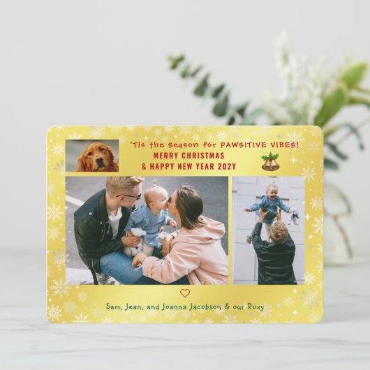 おもしろい犬キャットポーサイティブ3枚ミニマリストゴールデン シーズンカード (スタンド正面)