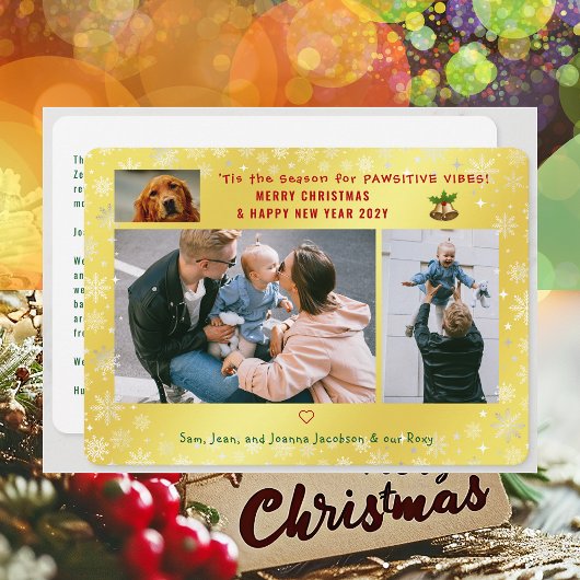 おもしろい犬キャットポーサイティブ3枚ミニマリストゴールデン シーズンカード