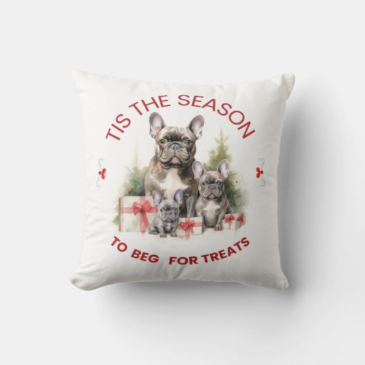 おもしろい犬クリスマスおごり乞い クッション (正面)