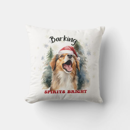 おもしろい犬クリスマスバーキングスピリッツ明るい クッション (正面)
