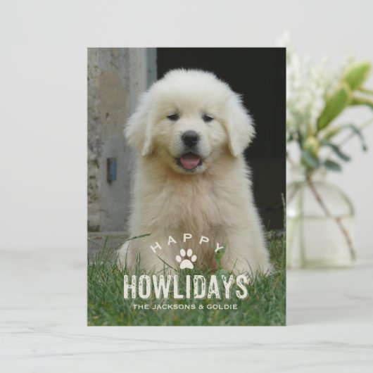 おもしろい犬クリスマスホリデーハウリデイズペットフォト シーズンカード (スタンド正面)