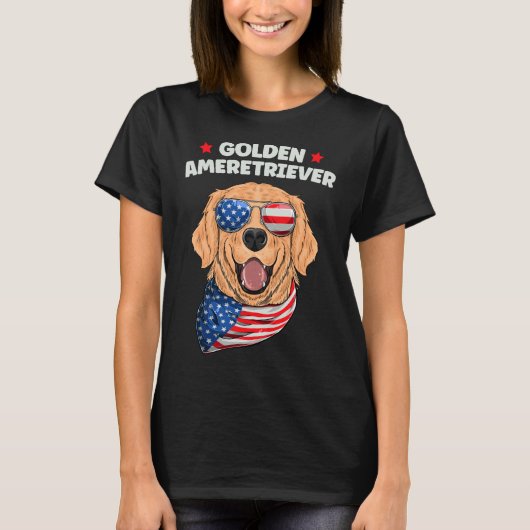 おもしろい犬ゴールデンレトリバー7月4日(アメリカ合衆国) Tシャツ (正面)