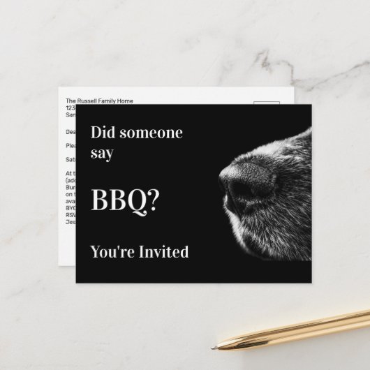 おもしろい犬サマーBBQパーティーはがき招待状 案内ポストカード (正面/裏面インサイチュ)