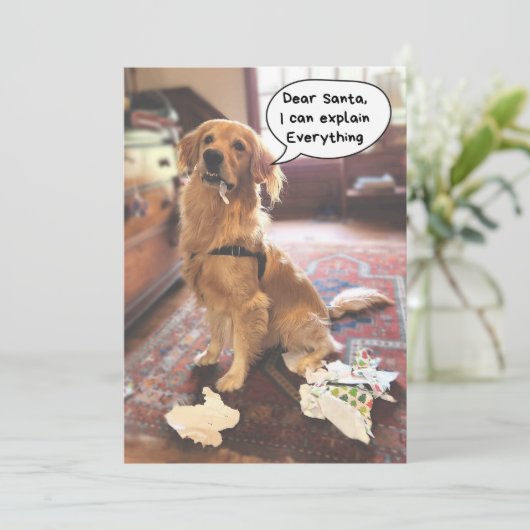 おもしろい犬サンタIはクリスマスのすべてを説明できる シーズンカード (スタンド正面)