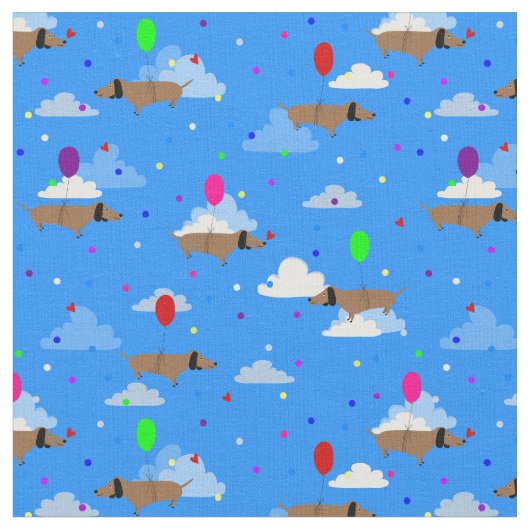 おもしろい犬ダックスフント風船雲 ファブリック (クローズアップ)
