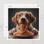 おもしろい犬ディナー招待、犬の誕生日 招待状 (正面/裏面)