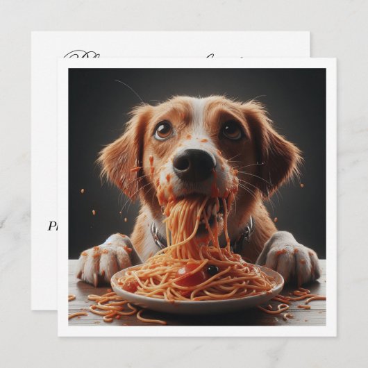 おもしろい犬ディナー招待、犬の誕生日 招待状 (正面/裏面)