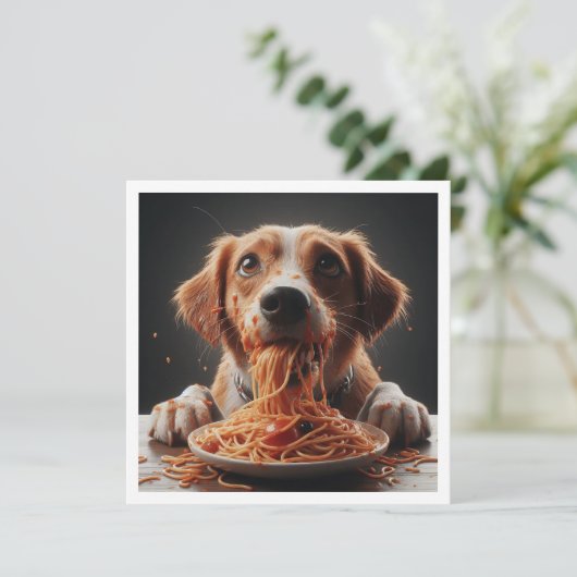 おもしろい犬ディナー招待、犬の誕生日 招待状 (スタンド正面)