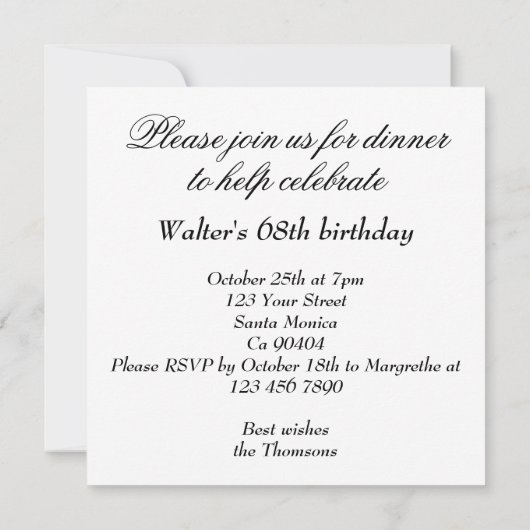 おもしろい犬ディナー招待、犬の誕生日 招待状 (裏面)