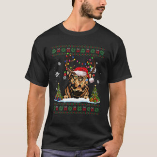 おもしろい犬ドグドゥボルドーサンタハット醜いクリステム Tシャツ
