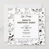 おもしろい犬ドードルパターン誕生日 招待状 (正面)