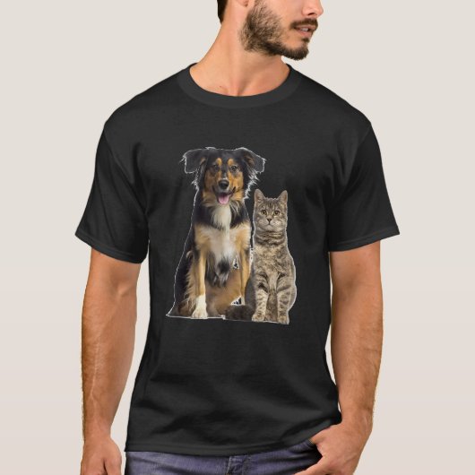 おもしろい犬ネコ人間関係動物性男性女性 Tシャツ (正面)