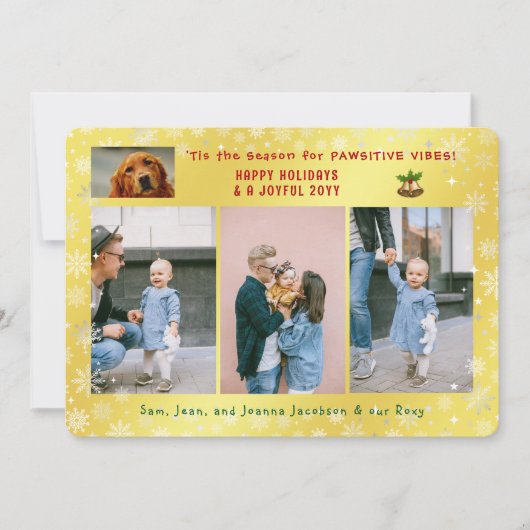 おもしろい犬ネコ4写真ミニマリストゴールデンエレガントド シーズンカード (正面)
