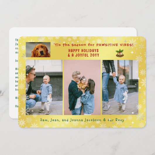 おもしろい犬ネコ4写真ミニマリストゴールデンエレガントド シーズンカード (正面/裏面)