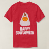 おもしろい犬ハロウィーン幽霊衣装ハッピーボウウィン Tシャツ (デザイン正面)