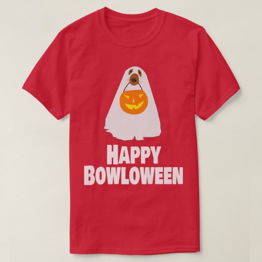おもしろい犬ハロウィーン幽霊衣装ハッピーボウウィン Tシャツ (デザイン正面)